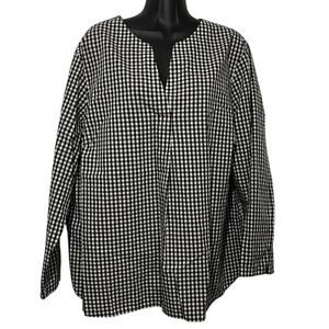 Lands End Womens Size 1X (16W-18W) No Iron Suprima Black White Gingham Plaid